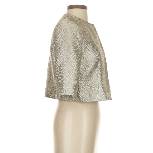 Max Mara Pianoforte Metallic Brocade Silk-Lined Jacket | Silver Blue | Sz 6 - Picture 5 of 14